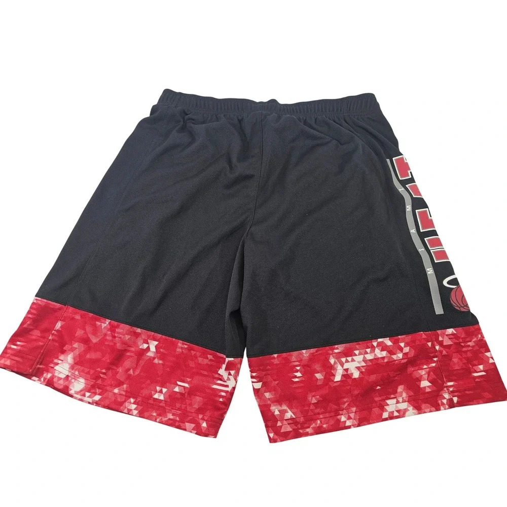 Adidas Basketball Shorts Mens L Black Red Geometric Miami Heat NBA‎ athletic NEW
